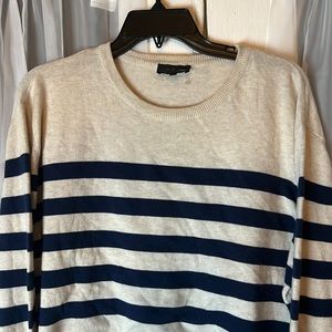 A.P.C. Striped Round Neck Sweater Men’s X-Large Ecru & Navy Cotton